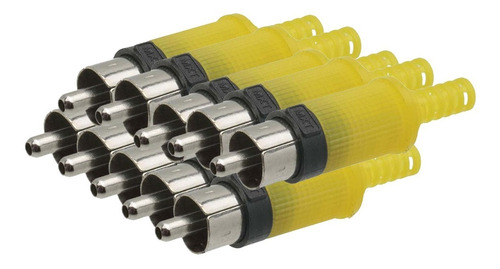 Kit Com 10 Unidades Plug  Rca Plastico Rabicho Amarelo