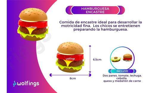 Comida De Juguete Encastre Hamburguesa Juego Comidita Niños