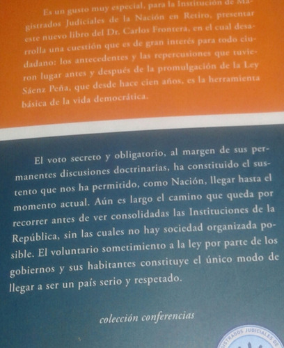 La Ley Sáenz Peña Y Su Trascendencia Histórica C. Frontera (Usado)