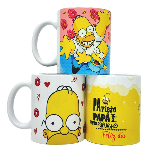 Set 3 Tazas Feliz Dia Del Padre Papá Los Simpson Surtidas Surtido Set Simpson