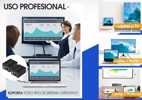 Extensor Vga Por Utp Rj45 Lan Cat 5 / 6 Hasta 60 Metros Par