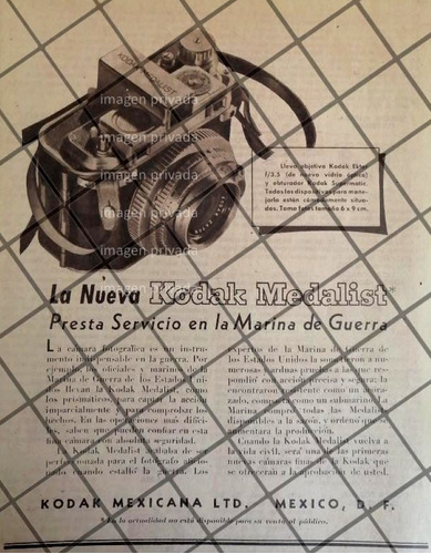 Cartel Publicitario Antiguo Camaras Kodak Medalist 1944