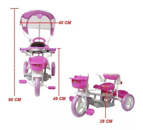 Triciclo Infantil Meninas Gatinha Som Luz 2 Em 1 Com Pedal