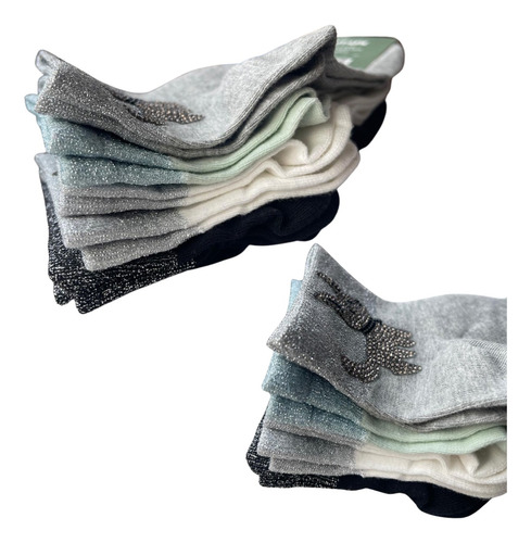 6 Pares De Calcetines Tines Diseño Único Moda Con Piedras Perrito 36-41