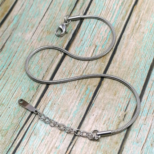 Imagen 5 de 10 de Pulsera De Tobillo Pie Mujer De Acero Panza De Víbora Plata