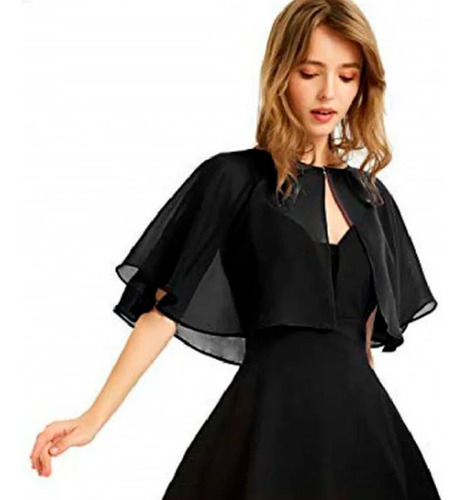 Bolero Xale Tule Chiffon Manta Noivas Madrinhas Festa Preto