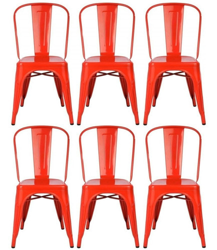 Kit 6 Cadeiras Design Tolix Metal Vermelha Pelegrin Pel-1518 Cor da estrutura da cadeira Vermelho
