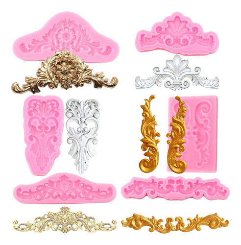 6pcs Molde Silicona Encaje Barroco Curlicues Scroll Fondant