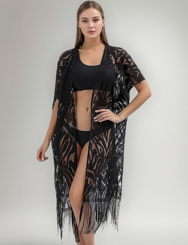 Mujer Bikini De Encaje Estilo Playa Talla Grande,1capa Larga