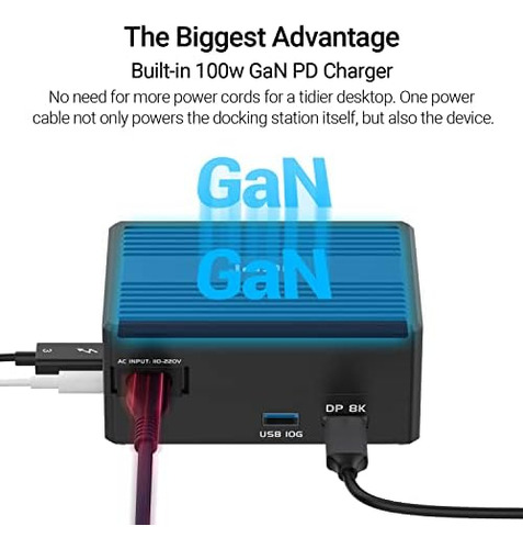 Gan Thunderbolt 3 Dock, Jeyi 8-in-1 Dual Thunderbolt 3 Docki