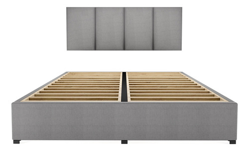 Cama Recamara - Base Box Cabecera Tapiz Gris King Size