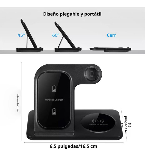 Cargador Inalámbrico 3 En 1 Base De Carga Rápida Para iPhone
