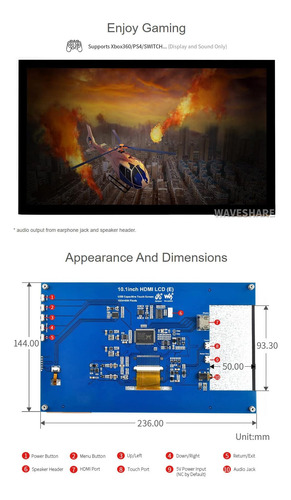Waveshare 10.1 Pulgadas Capacitive Touch Screen Lcd Compatib