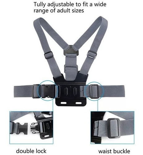 Imagen 4 de 6 de Arnés De Pecho Gris + Soporte + Tornillo + Bolsa Para Gopro