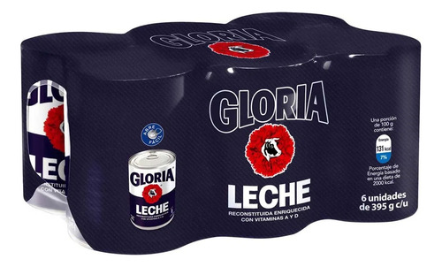 Leche Gloria Entera Reconstituida Six Pack 395g