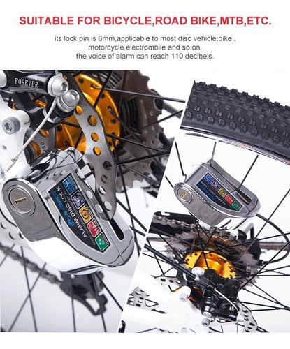 Imagen 8 de 10 de Traba Disco Con Alarma Candado Motos Bici 2 Llaves Bitemoto