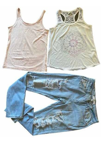 Combo Mujer Talle S: Jean + 2 Remeras Musculosas Básicas