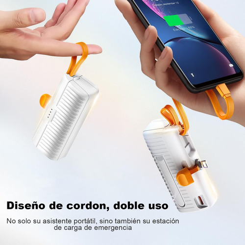 Mini Power Bank Pila Batería Recargable Kimhi Carga Rapida 5000mah Tipo C Portatil Color Blanco Con Cable Light Cargador Para Celular Tablet Banco De Energia Pantalla Led