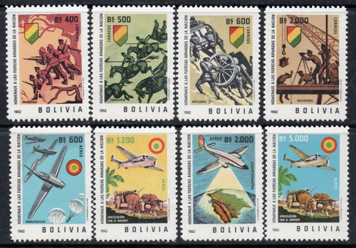 Bolivia Serie X 8 Sellos Soldados, Aviones, Cañones Año 1962