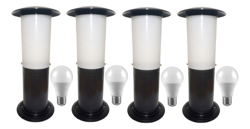 Pack X 4 Aplique Foco Tubo Difusor Con Sombrero Techo Farol Pvc 30cm Jardin Caminero Sendero Apto Exterior Con Led Luz Fria
