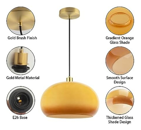 Qepeety Lámpara Colgante De Cristal Naranja Con Isla De Coci