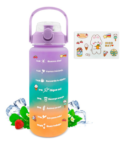 Botella De Agua 2.2l Motivacional Gran Capacidad Con Popote
