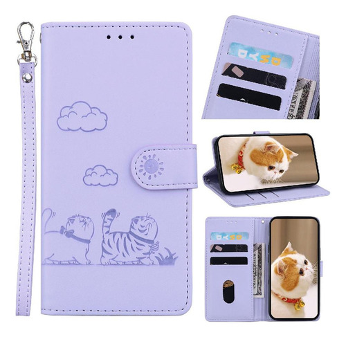 Funda Abatible For Motorola Edge 50 Cartera De Cuero Cat