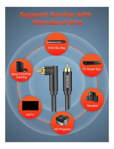 Vanaux 90 Grados Rca Cable 10feet, Cable De Subwoofer Cable