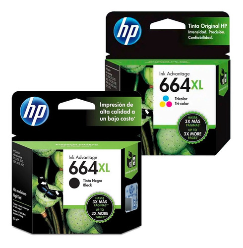 Combo Hp 664xl Negro+tricolor Original F6v30al/f6v31al