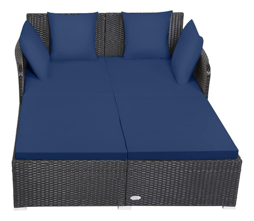 Sofa Cama Modular Para Exterior Ratan Cojin Azulm Tangkula