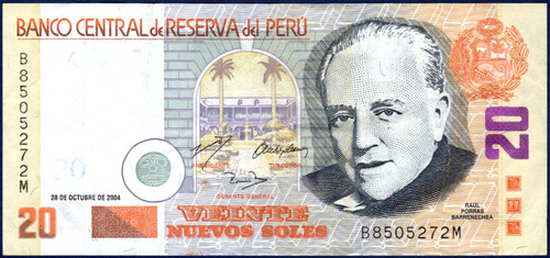 20 Nuevos Soles 28 10 2004 Billete De Perú Raúl Porras Torre