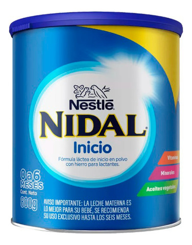 Leche de fórmula en polvo sin TACC Nestlé Nidal Inicio en lata de 1 de 800g - 0  a 6 meses