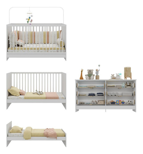 Berço 3 Em 1 Com Cômoda Framboesa Multimóveis Mp4295 Cor Branco