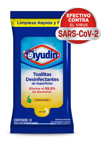 Toallitas Desinfectantes De Superficies Ayudín Limón X 24 Un