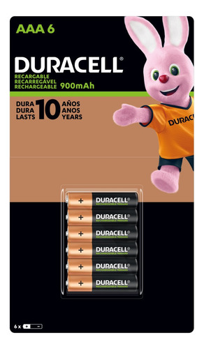 Duracell pack 6 pilas AAA recargables 900mAh 1.2V