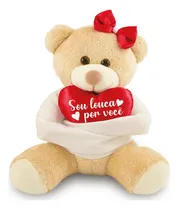 Comprar Ursinho De Pelúcia Louco E Louca Por Você 20cm Anti-alérgico Cor Caramelo com Vermelho (LOUCA)