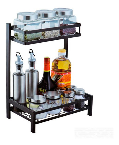Repisa Organizadora Doble Negra Para Cocina Especieros 86025