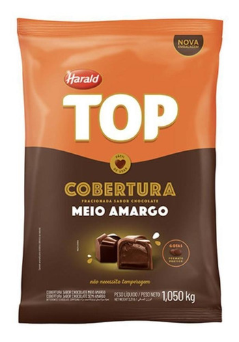 Imagem 1 de 1 de Cobertura Top Chocolate Meio Amargo Gotas Harald 1,050kg