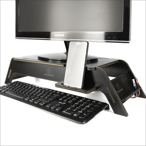 Imagen 1 de 9 de Soporte Base Eleva Monitor Pc-notebook Con Porta Celular