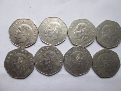 Monedas 10 Pesos  Hidalgo  De 1976 A 1985 (8 Pzas)
