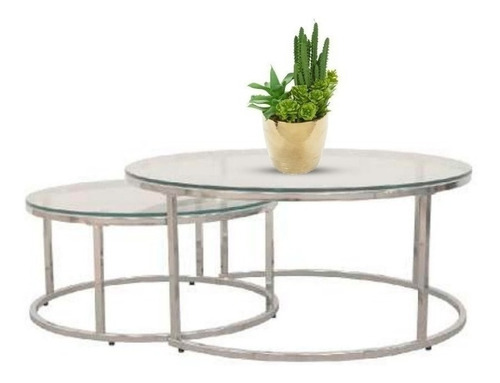 Set Mesa Ratona Clear Vidrio C/patas Metal Cuota