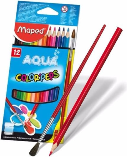 12 Lapices Largos Acuarelable Maped Color Peps Aqua +pincel