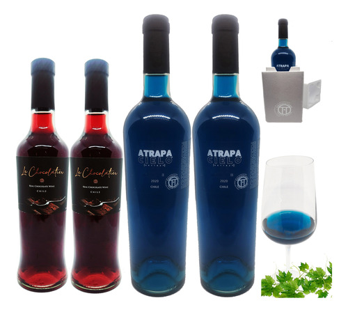 Pack 2 Vino Azul 750ml + 2 Vino De Chocolate 750ml + 4 Cajas