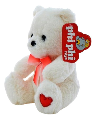 Peluche Oso Blanco Sentado Con Moño Y Corazon