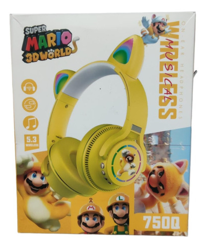 Audífonos De Diadema Mario Bros Felino Con Bluetooth