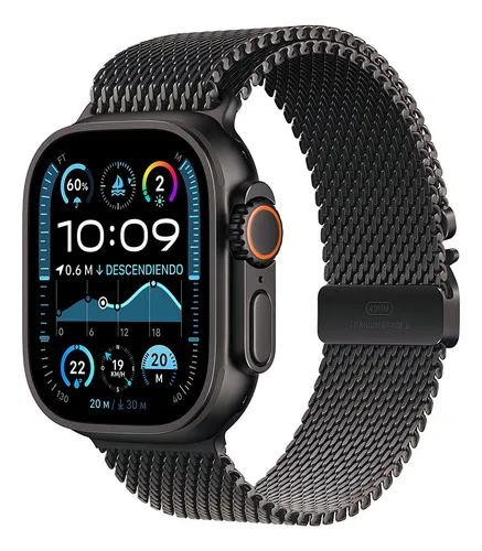 Apple Watch Ultra 2 GPS + Cellular • Caja de titanio negro de 49 mm • Correa estilo milanés de titanio negro - Mediana - Distribuidor Autorizado
