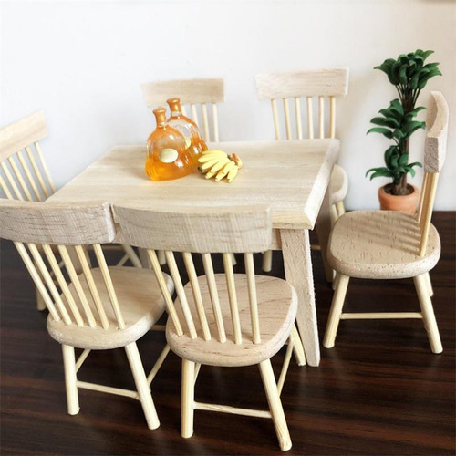 Diy 1/12 Escala Muñecas Casa Comedor Mesa Silla Conjunto