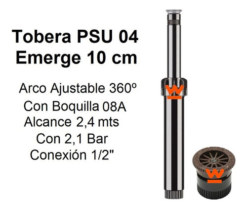 Tobera Emergente 10 Cm. Riego Psu-8a Alcance 2.4 Mts Hunter