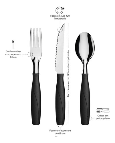 Faqueiro 20 Peças Faca Garfo Colher Itaparica Preto -brinox
