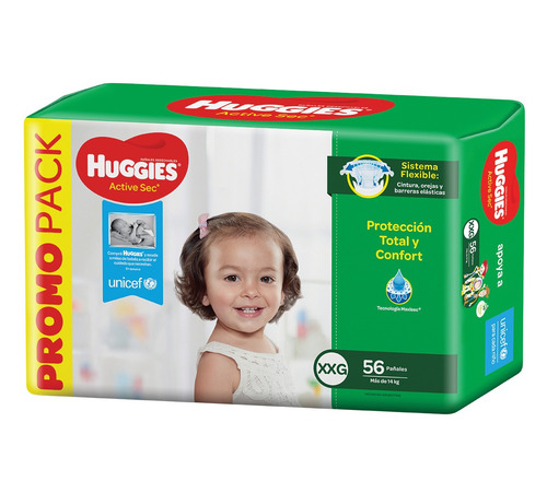 Imagen 1 de 2 de Pañales Huggies Active Sec XXG 56 u